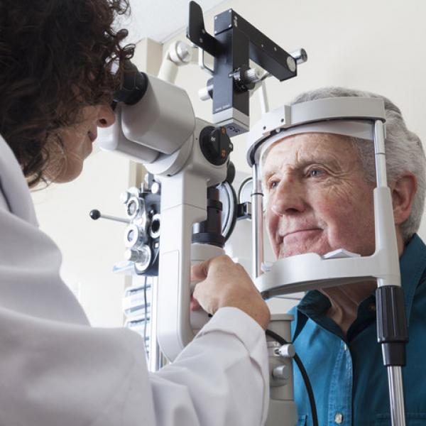 Patient getting an eye exam.