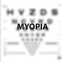 Eye chart with "myopia" in focus