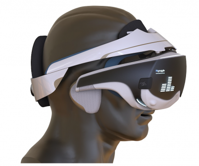 n-Goggle device covering eyes and nose on mannequin head