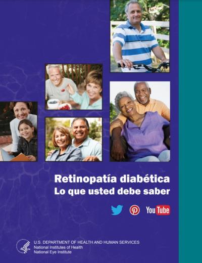 Una imagen pequeña muestra la primera página del documento del NEI en formato PDF titulado "La retinopatía diabética lo que usted debe saber".
